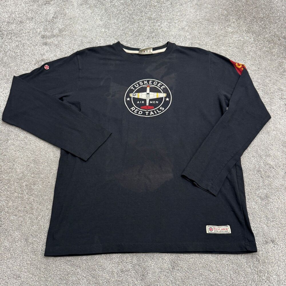 Red Canoe Tuskegee Airmen Long Sleeve T-Shirt Mens Large Black Crew Pocket Tee